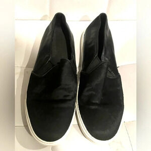 Cole Haan Shoes Women's Sz 8 Grand OS Slip On Sneakers Black Leather Faux Fur